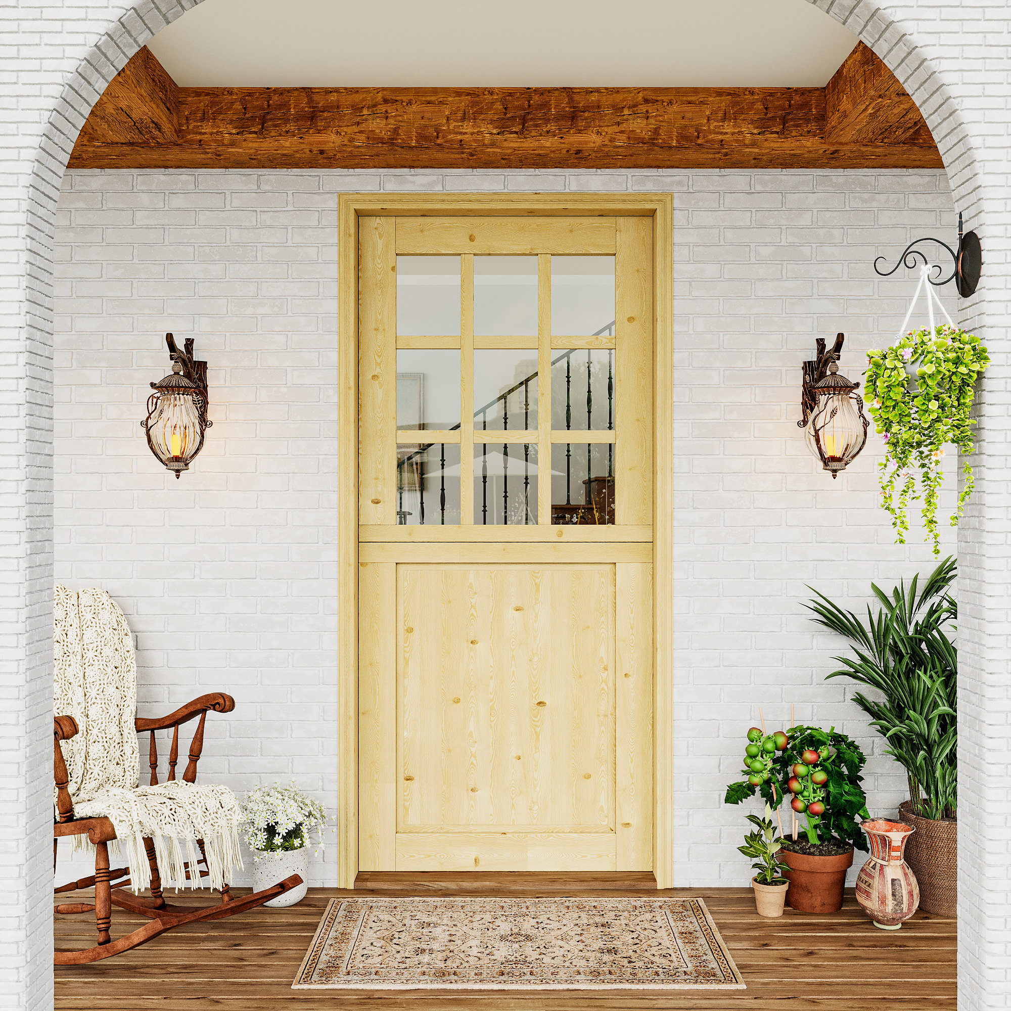 Masonix Dutch Door, Pine Solid Wood, 9-Lite Half Clear Glass 1